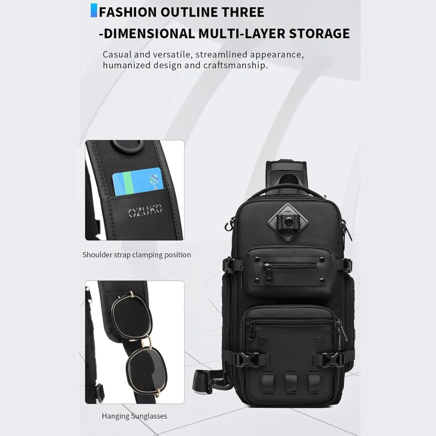 OZUKO 9585 Custom Logo Outdoor Waterproof Chest Bags Travel Cross Body Sling Bag Camera Stick Holder Sling Bag For Men(Camouflage)