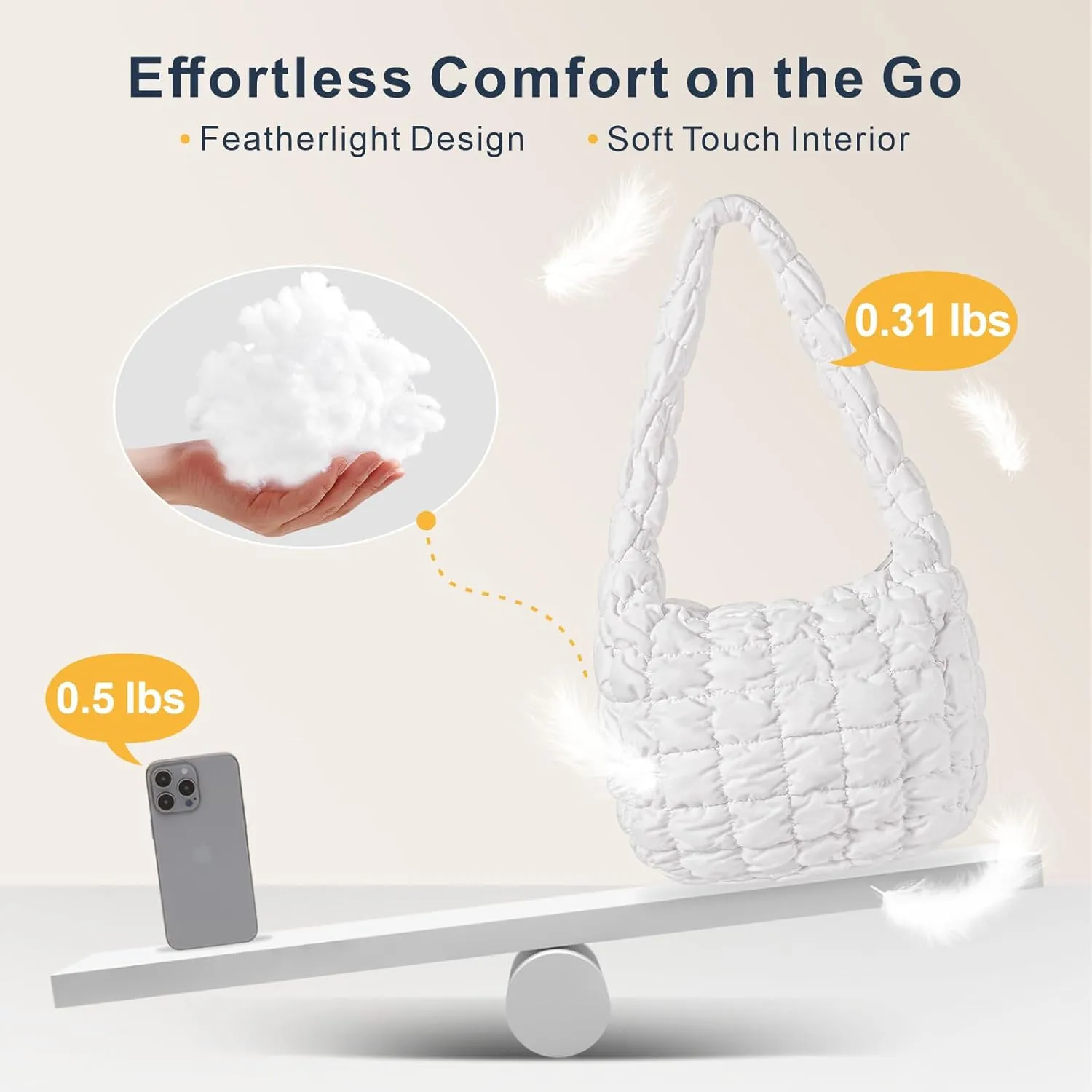 PACKISM Puffer Crossbody Bags for Women - Large Carryall Puffy Quilted Tote Bag Lightweight Bubble Soft Shoulder Purse