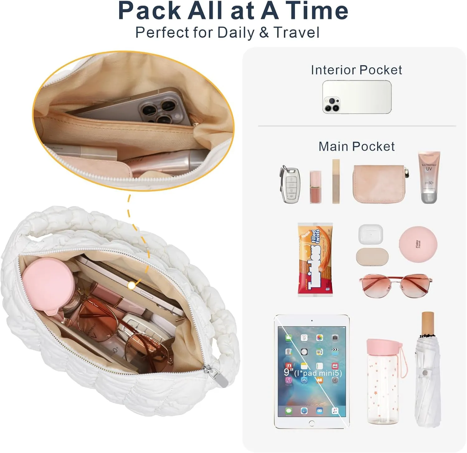 PACKISM Puffer Crossbody Bags for Women - Large Carryall Puffy Quilted Tote Bag Lightweight Bubble Soft Shoulder Purse