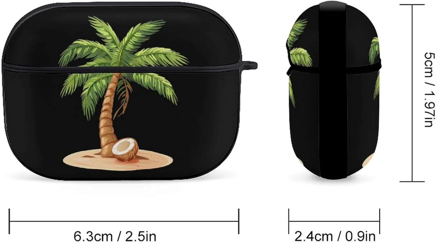 Palm Tree with Coconut Funny Hard Case Compatible with Airpods Pro Earbuds Headset Cover Protective Storage Bag for Men Women