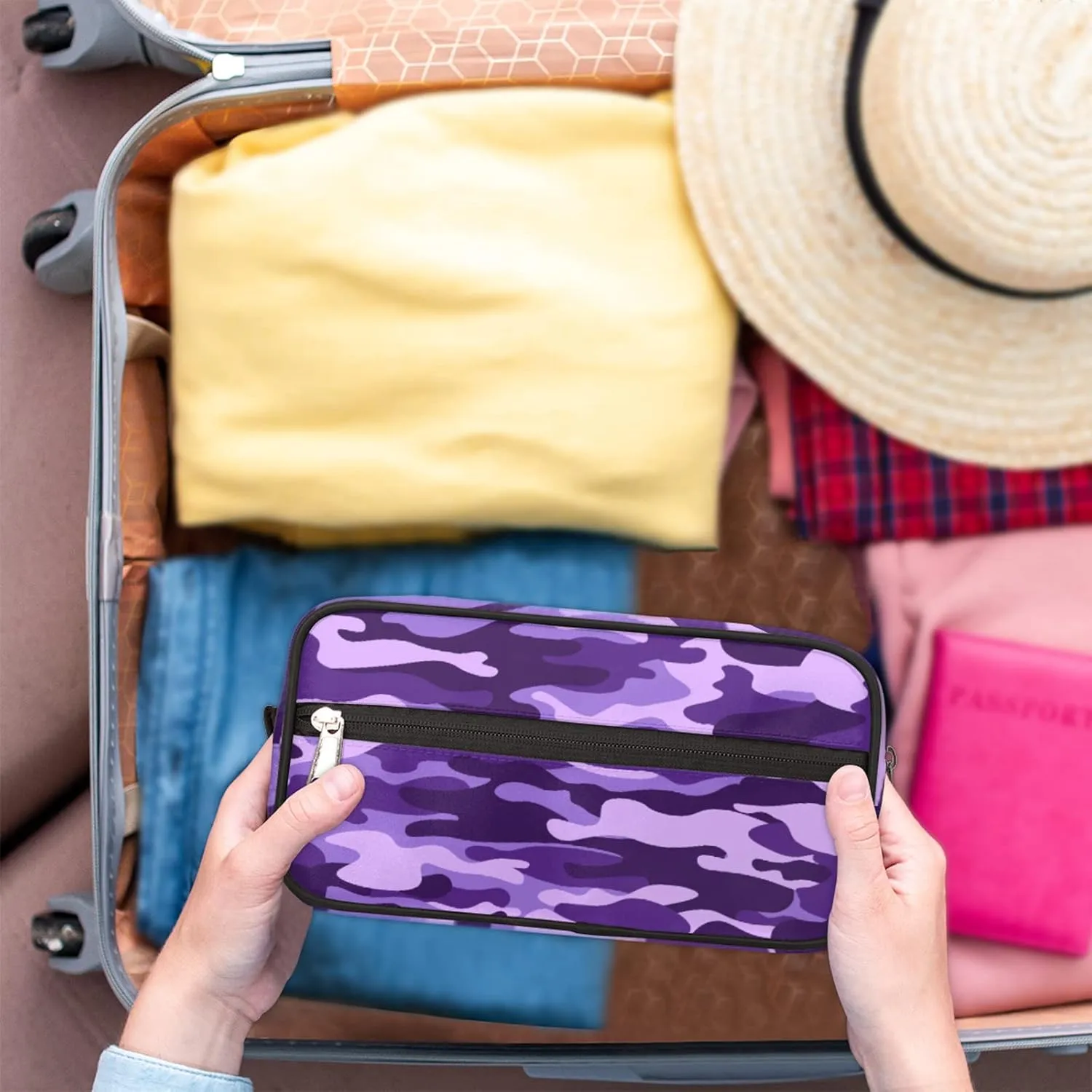 Pardick Travel Toiletry Bag for Women Men Purple Camouflage Camo Organizer Cosmetic Makeup Bag Lightweight Waterproof Shaving Bag Dopp Kit Large Capacity for Toiletries and Shaving Accessories
