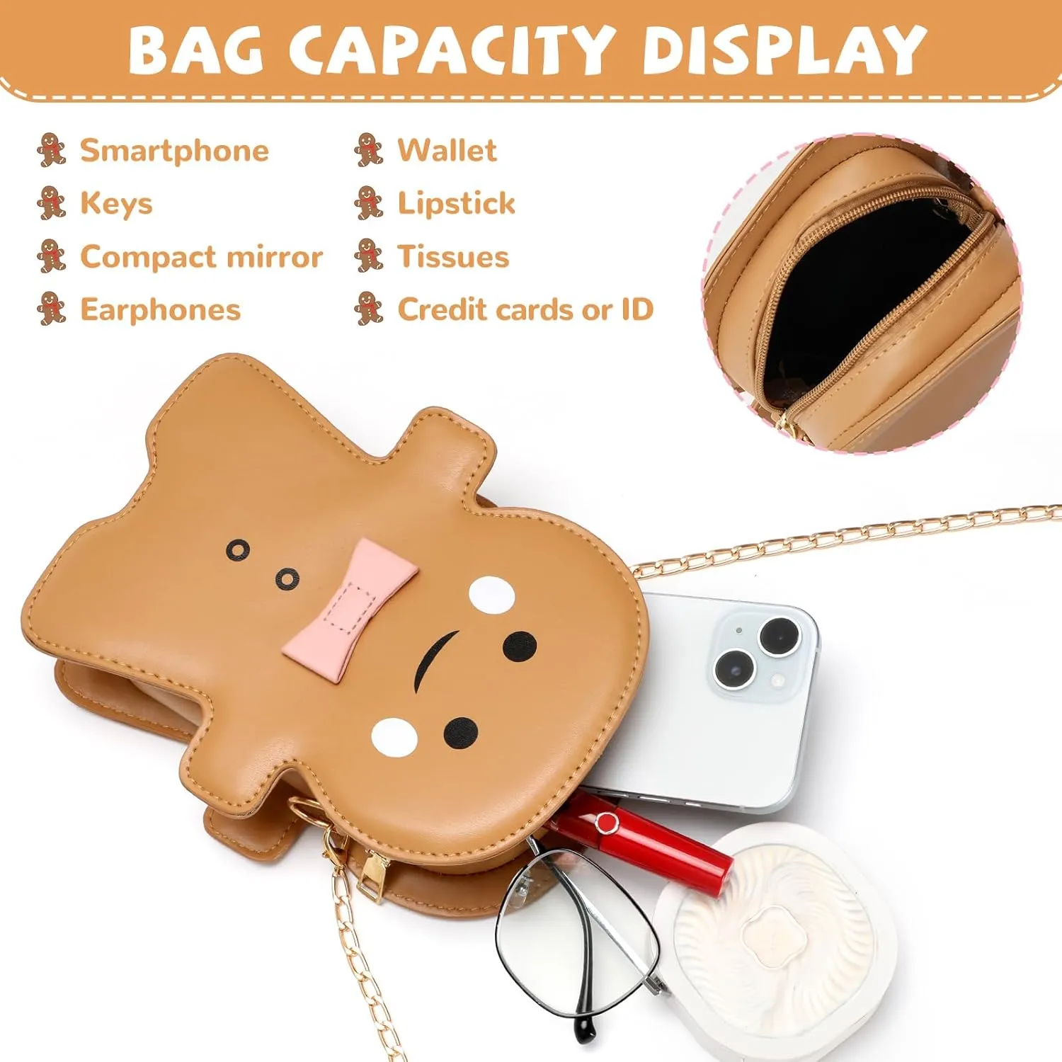 party greeting Christmas Crossbody Bag Gingerbread Man Crossbody Purse Christmas Gingerbread Man Shaped Phone Bag