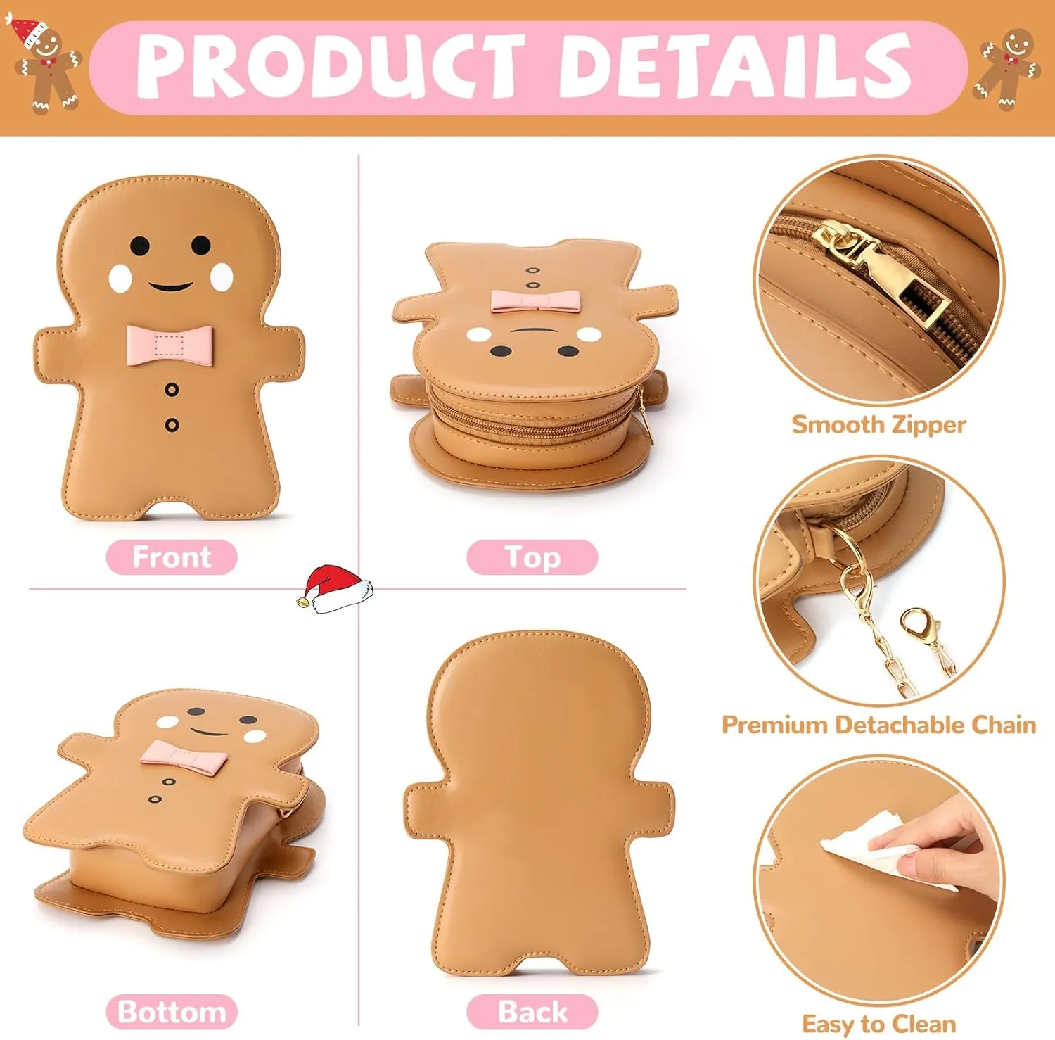 party greeting Christmas Crossbody Bag Gingerbread Man Crossbody Purse Christmas Gingerbread Man Shaped Phone Bag