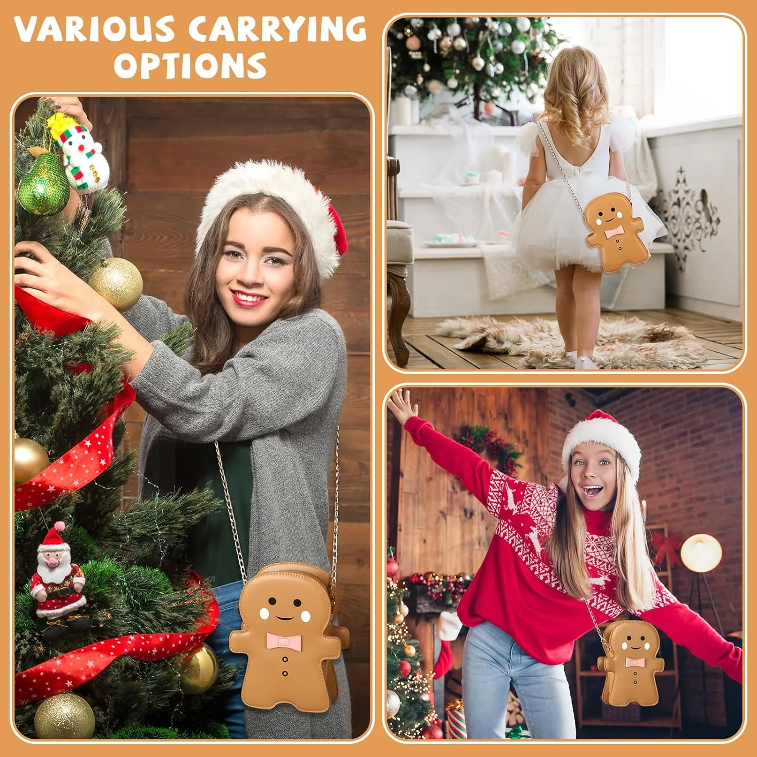 party greeting Christmas Crossbody Bag Gingerbread Man Crossbody Purse Christmas Gingerbread Man Shaped Phone Bag