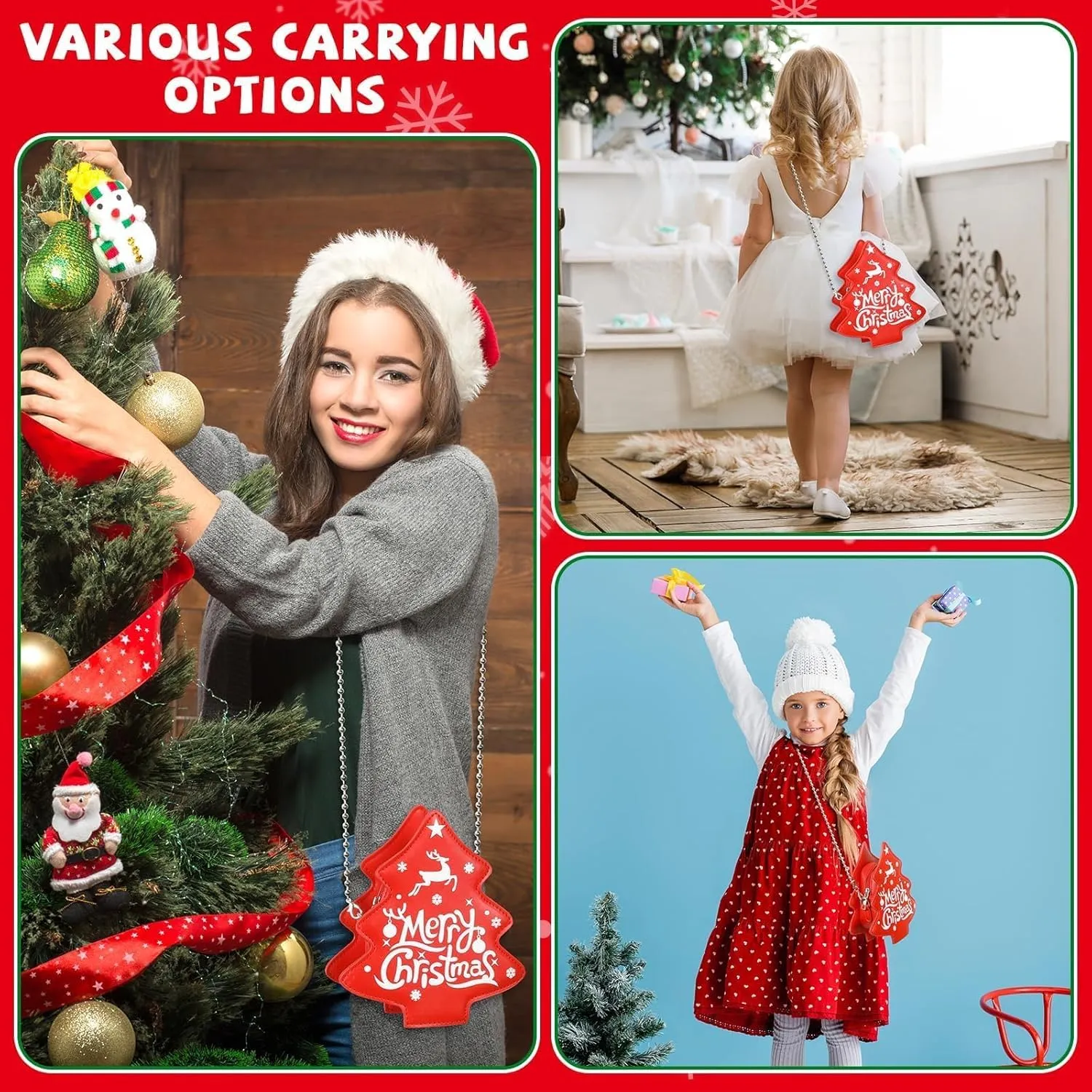 party greeting Crossbody Purse for Women Christmas Tree Shaped Phone Wallet Handbags for Merry Christmas Gift