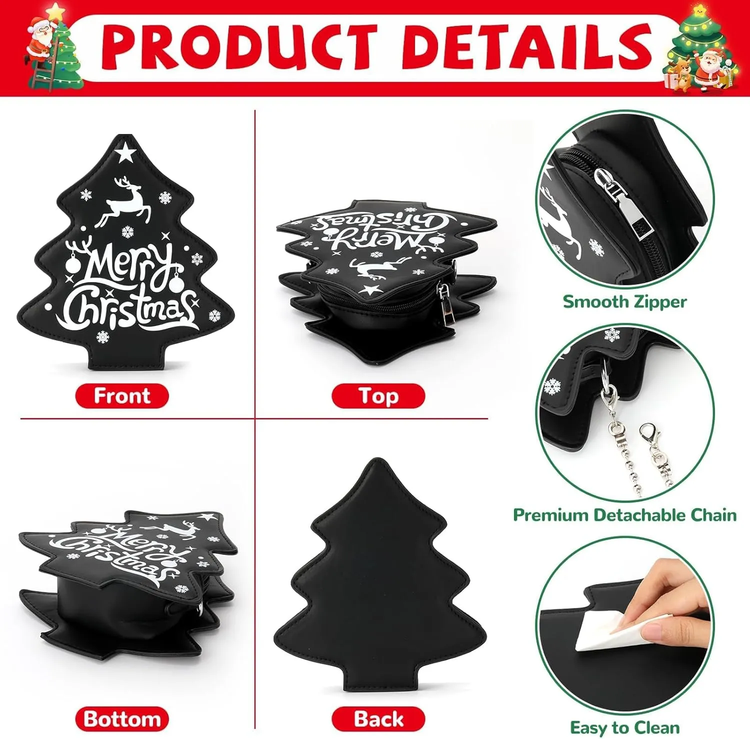 party greeting Crossbody Purse for Women Christmas Tree Shaped Phone Wallet Handbags for Merry Christmas Gift