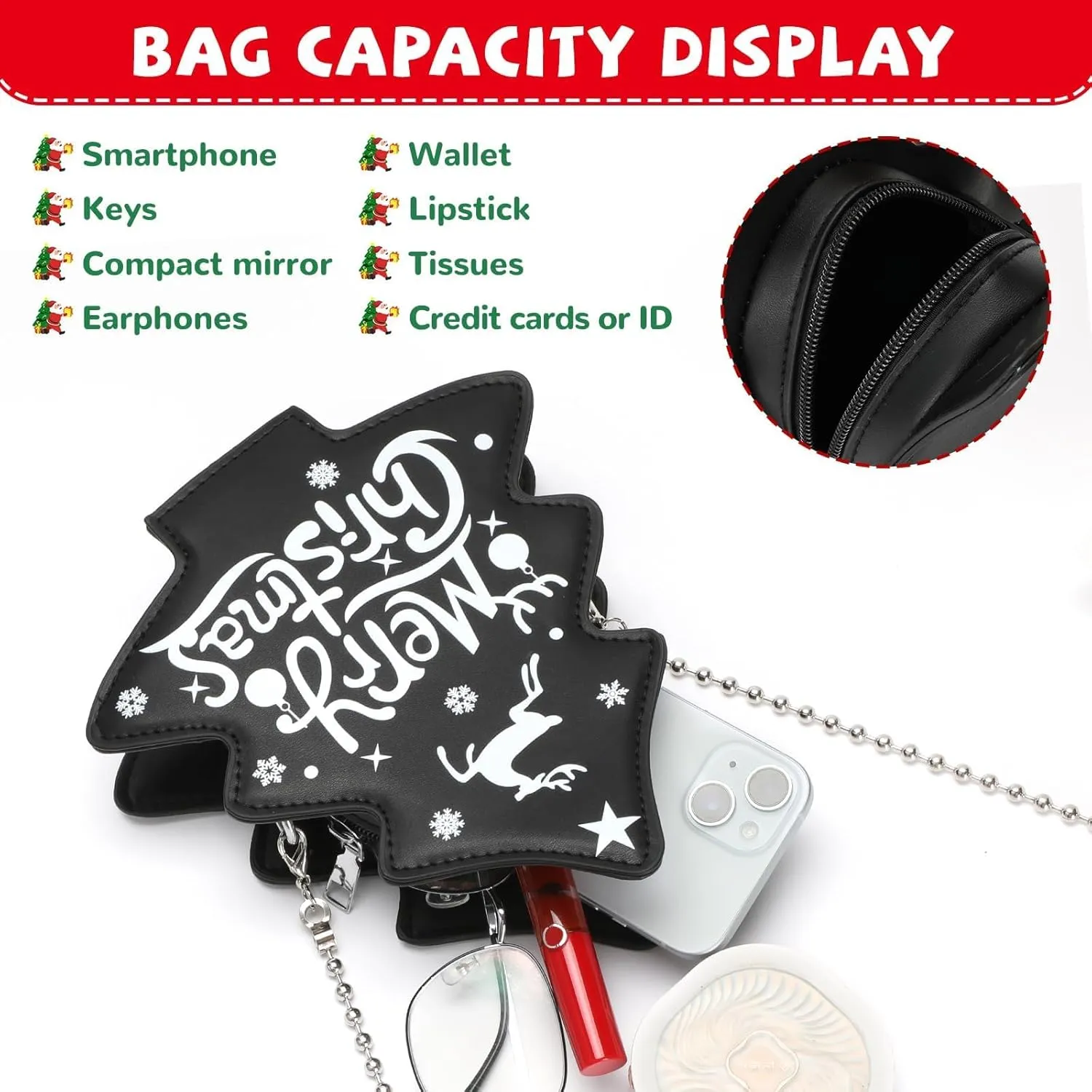 party greeting Crossbody Purse for Women Christmas Tree Shaped Phone Wallet Handbags for Merry Christmas Gift