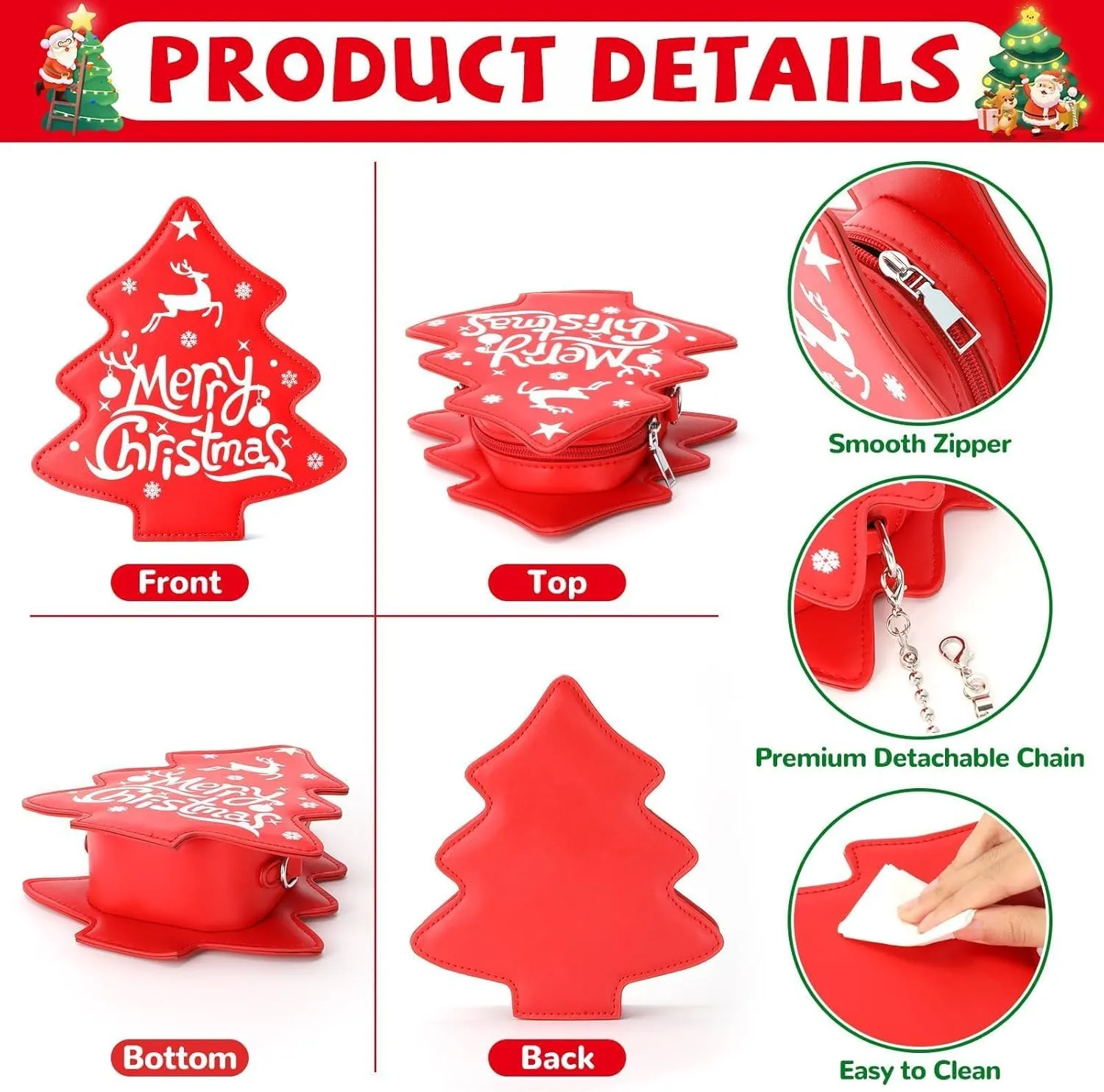 party greeting Crossbody Purse for Women Christmas Tree Shaped Phone Wallet Handbags for Merry Christmas Gift