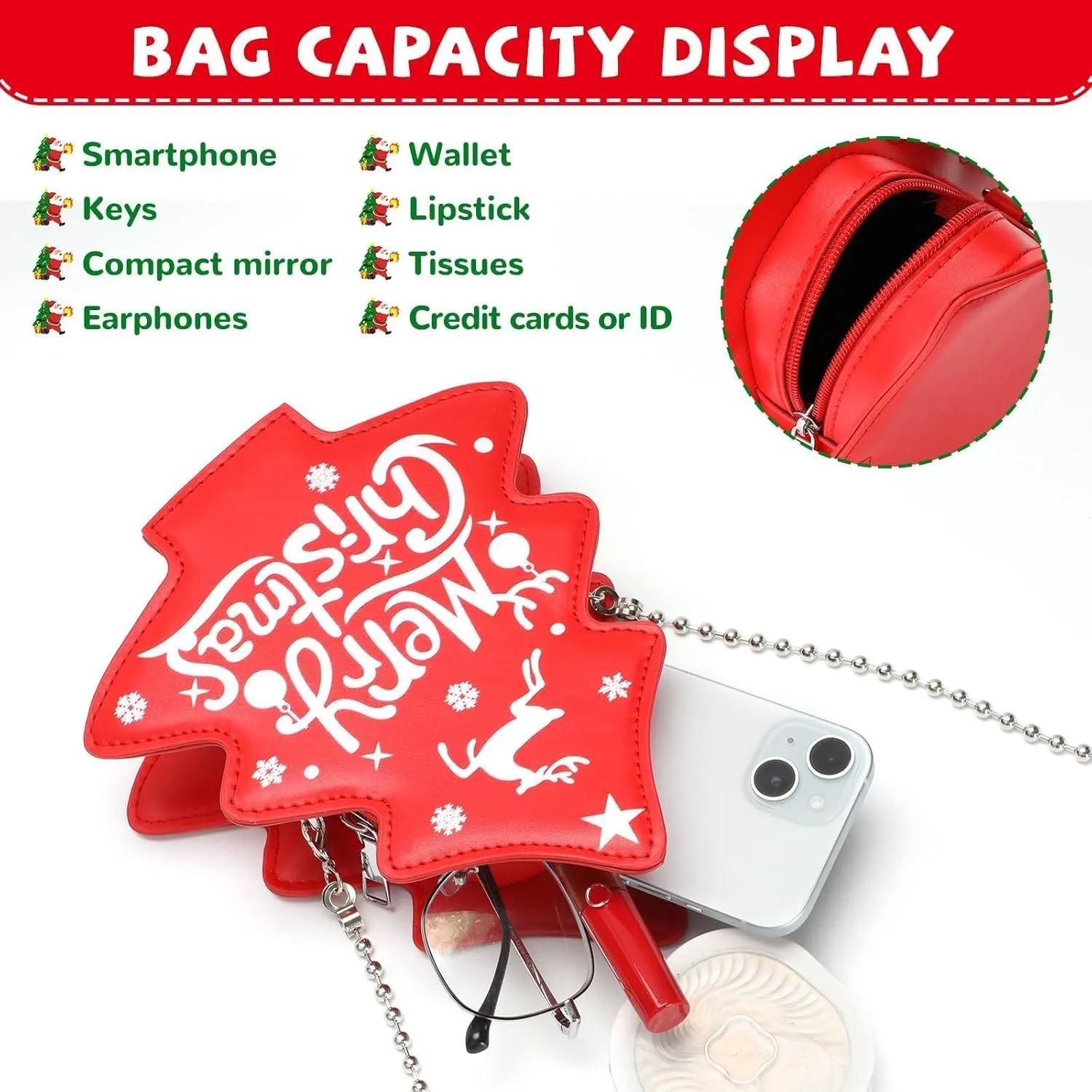 party greeting Crossbody Purse for Women Christmas Tree Shaped Phone Wallet Handbags for Merry Christmas Gift