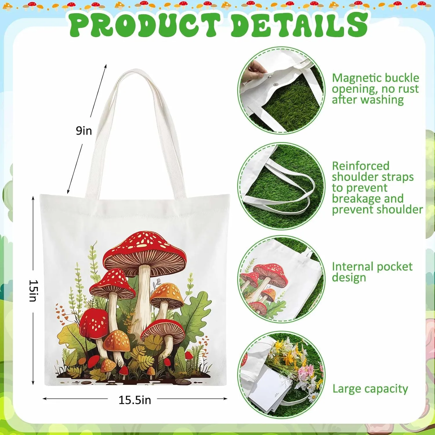 Paterr 6 Pcs Mushroom Themed Gifts for Women Canvas Tote Bag Makeup Bag Print Blanket Socks 16oz Glass Coffee Cup with Straw Cute Keychain For Christmas Birthday Friends Girls Daughters Sister