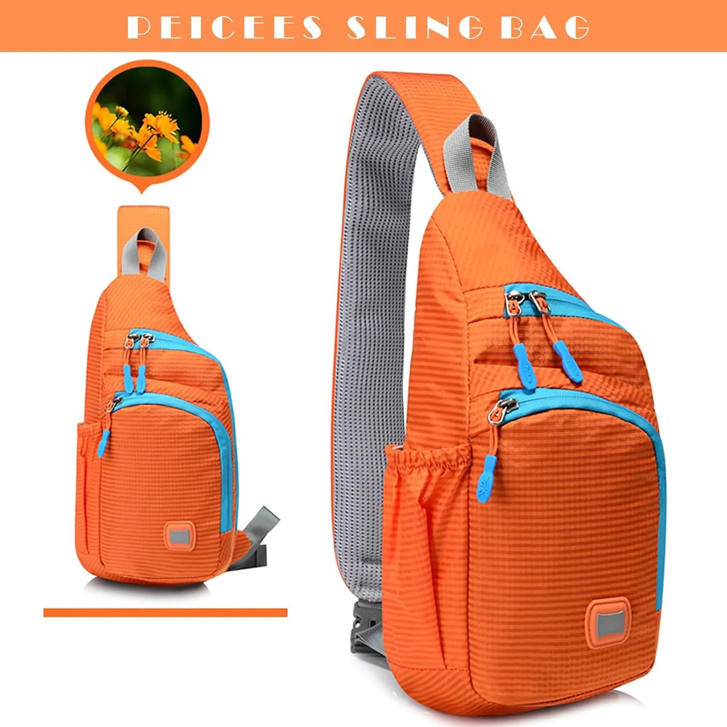 Peicees Small Sling Backpack Waterproof Unisex Shoulder Bag Chest Crossbody Daypack