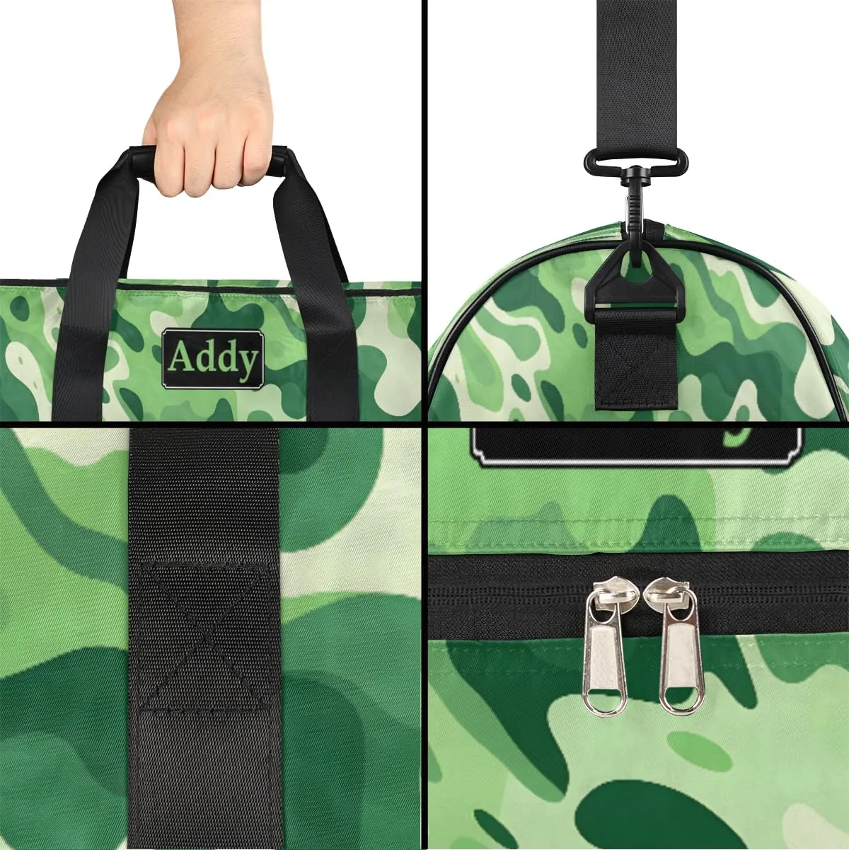 Personalized Camo Army Sport Duffel Bag for Boys Girls Women Men, Custom Name Military Camouflage Gym Duffle Bag with Shoes Compartment Dance Bag Overnight Weekender Bag