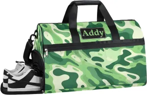 Personalized Camo Army Sport Duffel Bag for Boys Girls Women Men, Custom Name Military Camouflage Gym Duffle Bag with Shoes Compartment Dance Bag Overnight Weekender Bag