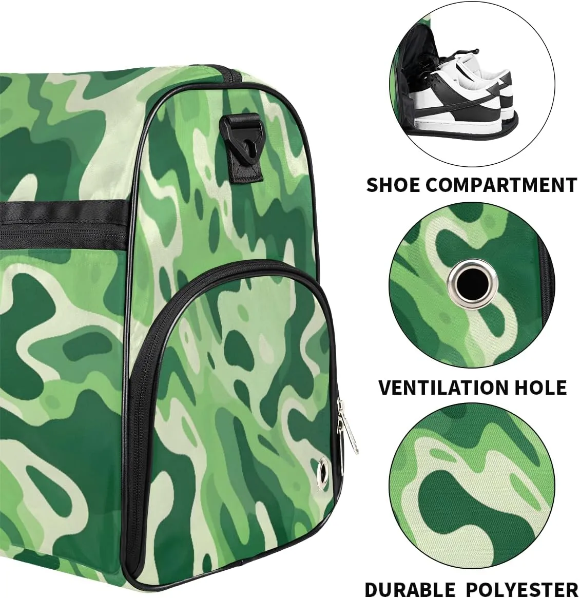 Personalized Camo Army Sport Duffel Bag for Boys Girls Women Men, Custom Name Military Camouflage Gym Duffle Bag with Shoes Compartment Dance Bag Overnight Weekender Bag