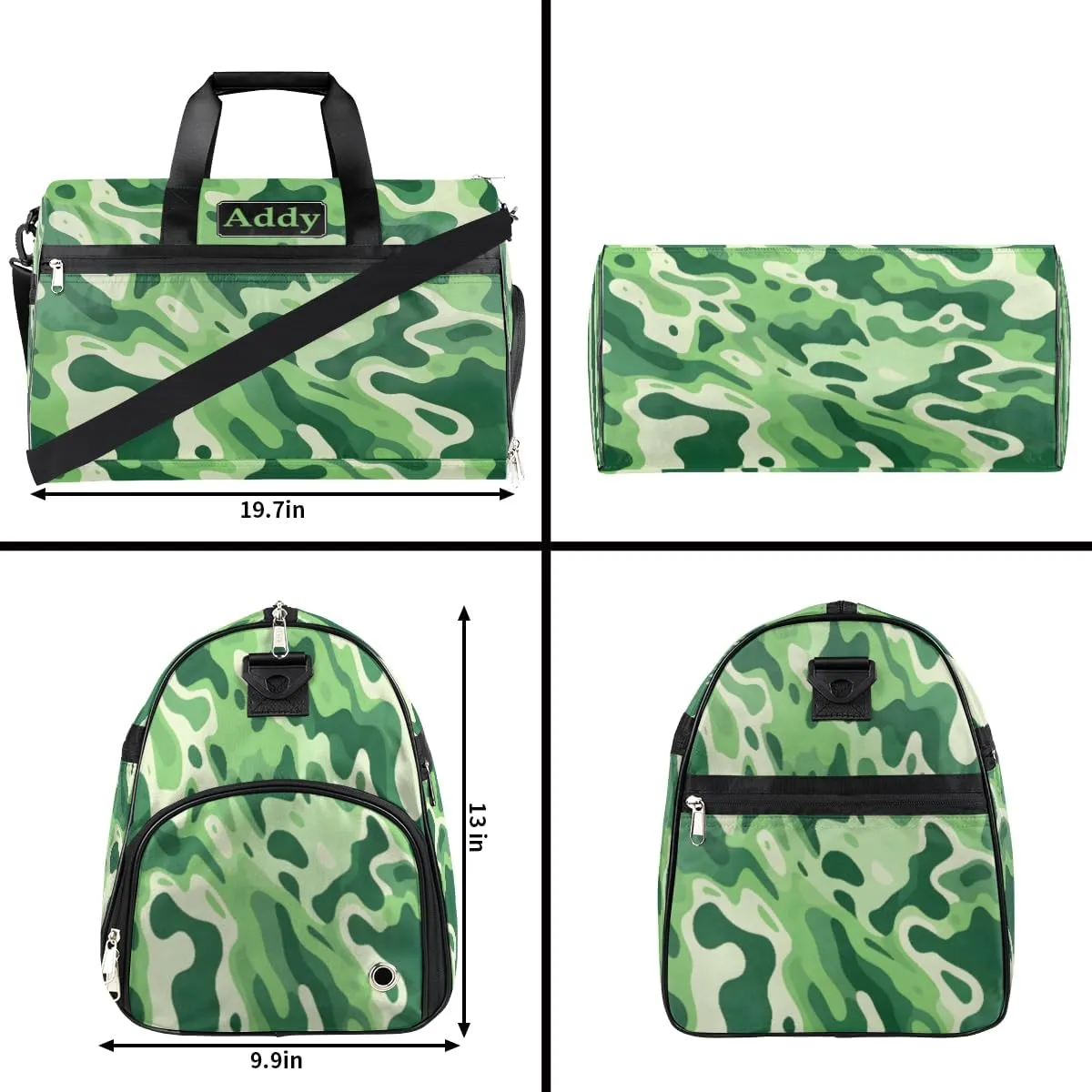 Personalized Camo Army Sport Duffel Bag for Boys Girls Women Men, Custom Name Military Camouflage Gym Duffle Bag with Shoes Compartment Dance Bag Overnight Weekender Bag