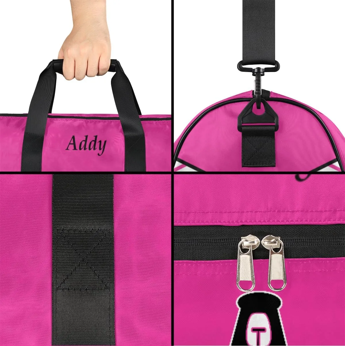 Personalized Cheer Duffel Bag for Girl Women, Custom Name Sport Gym Bag with Shoes Compartment Dance Bag Yoga Overnight Weekender Bag DeepPink White Cheerleader