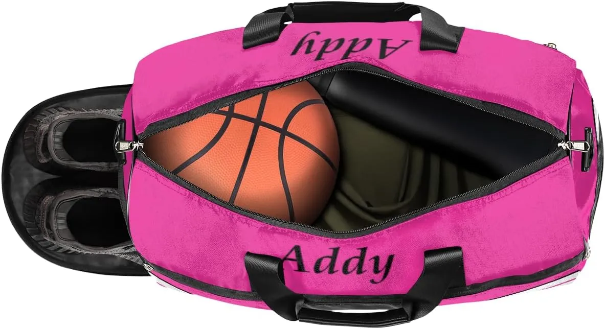 Personalized Cheer Duffel Bag for Girl Women, Custom Name Sport Gym Bag with Shoes Compartment Dance Bag Yoga Overnight Weekender Bag DeepPink White Cheerleader