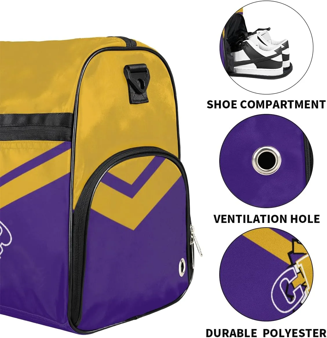Personalized Cheerleaders Duffel Bag for Girl Women, Custom Name Sport Gym Bag with Shoes Compartment Dance Bag Yoga Overnight Weekender Bag Yellow Purple Cheer