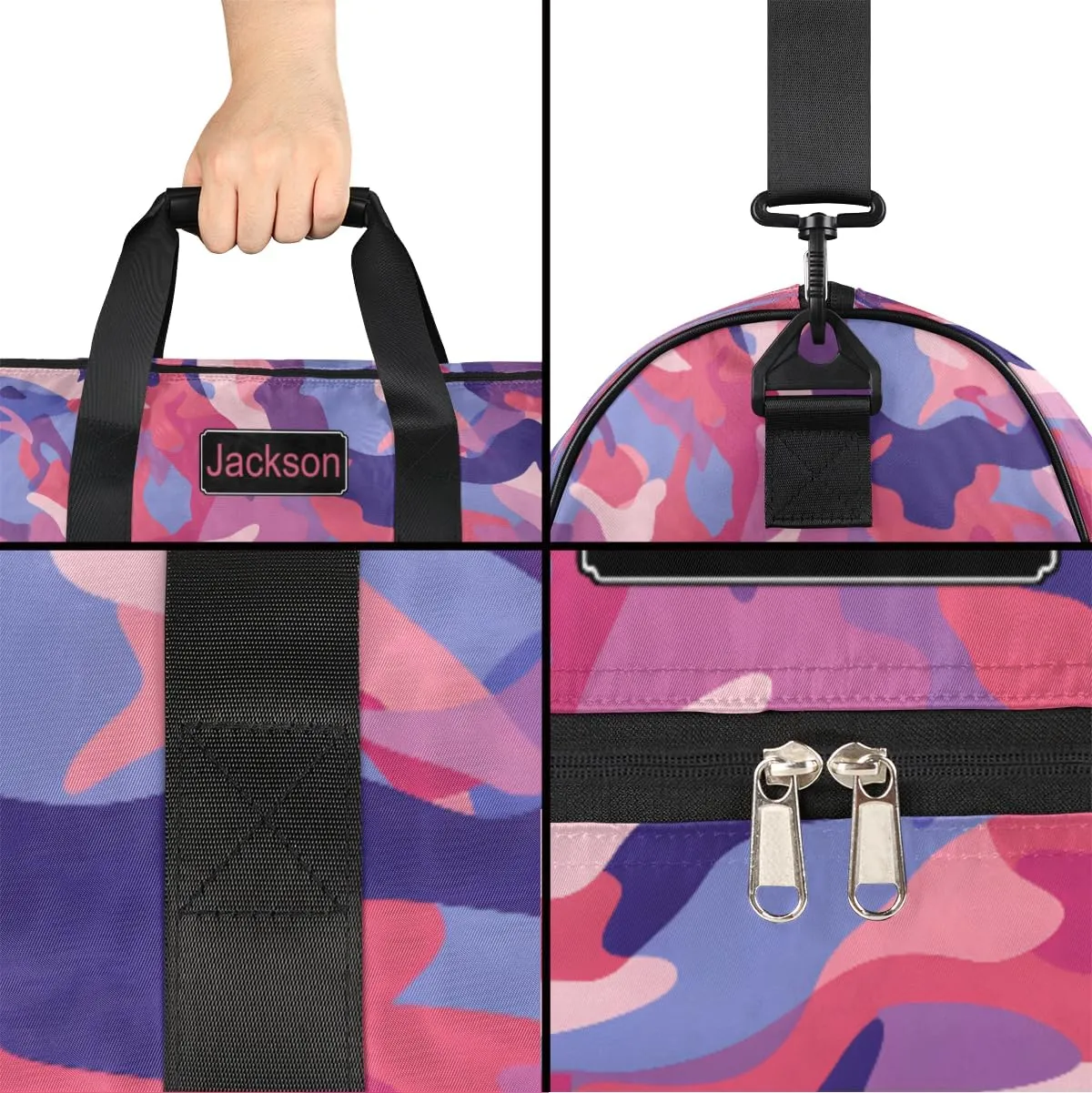 Personalized Cool Camouflage Sport Duffel Bag for Boys Girls Women Men, Custom Name Army Camo Gym Duffle Bag with Shoes Compartment Dance Bag Overnight Weekender Bag