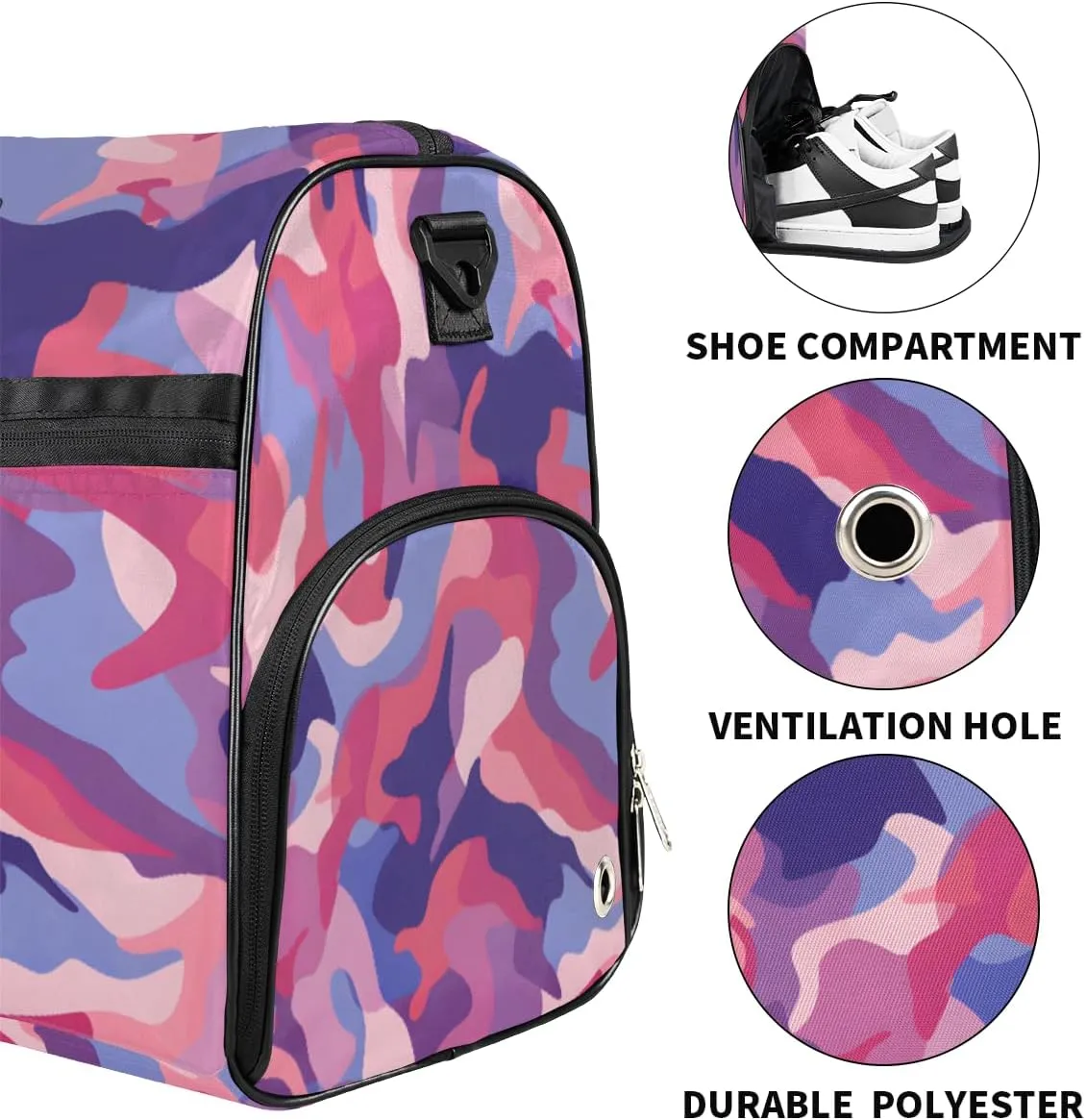 Personalized Cool Camouflage Sport Duffel Bag for Boys Girls Women Men, Custom Name Army Camo Gym Duffle Bag with Shoes Compartment Dance Bag Overnight Weekender Bag