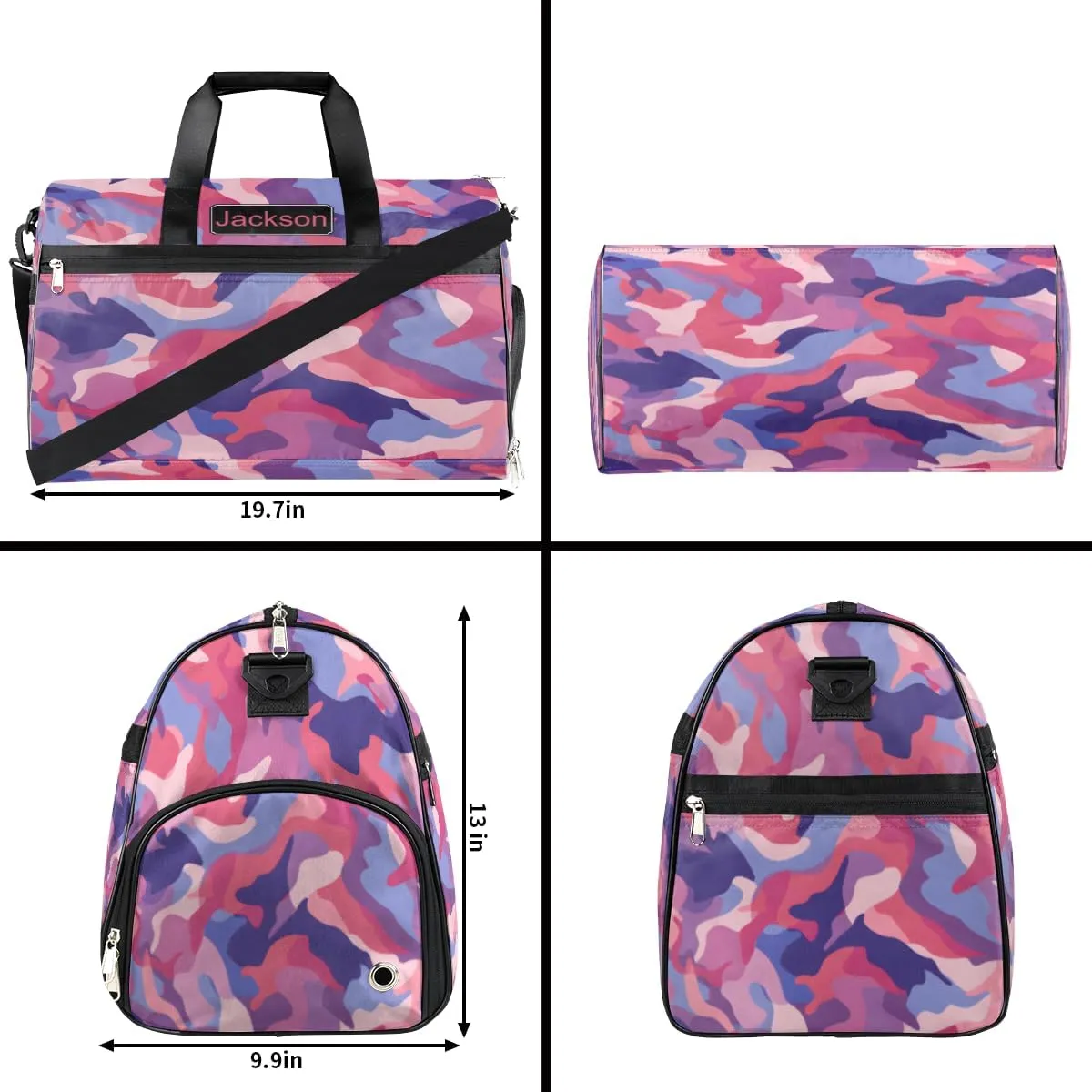 Personalized Cool Camouflage Sport Duffel Bag for Boys Girls Women Men, Custom Name Army Camo Gym Duffle Bag with Shoes Compartment Dance Bag Overnight Weekender Bag
