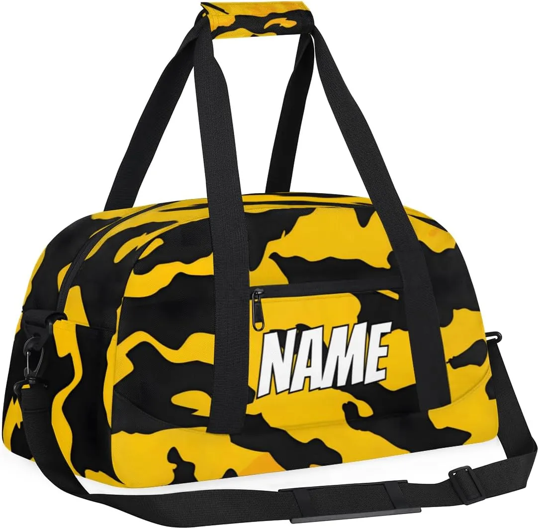 Personalized Custom Gym Bag for Women Men Carry on Camouflage Pattern Travel Duffel Tote Black Yellow Overnight Workout Weekender Bag