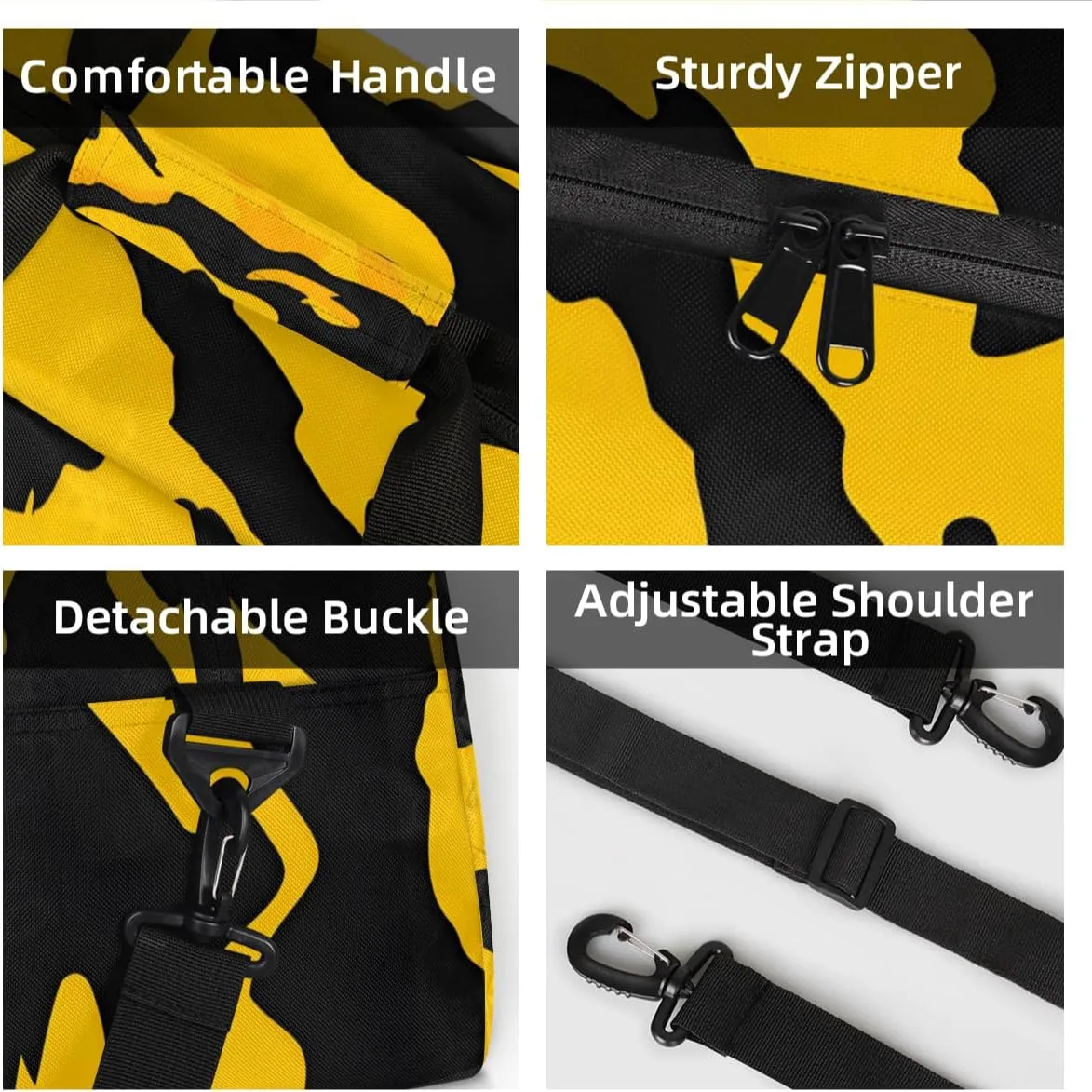 Personalized Custom Gym Bag for Women Men Carry on Camouflage Pattern Travel Duffel Tote Black Yellow Overnight Workout Weekender Bag