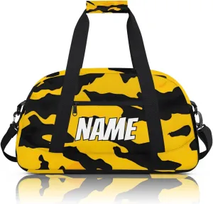 Personalized Custom Gym Bag for Women Men Carry on Camouflage Pattern Travel Duffel Tote Black Yellow Overnight Workout Weekender Bag