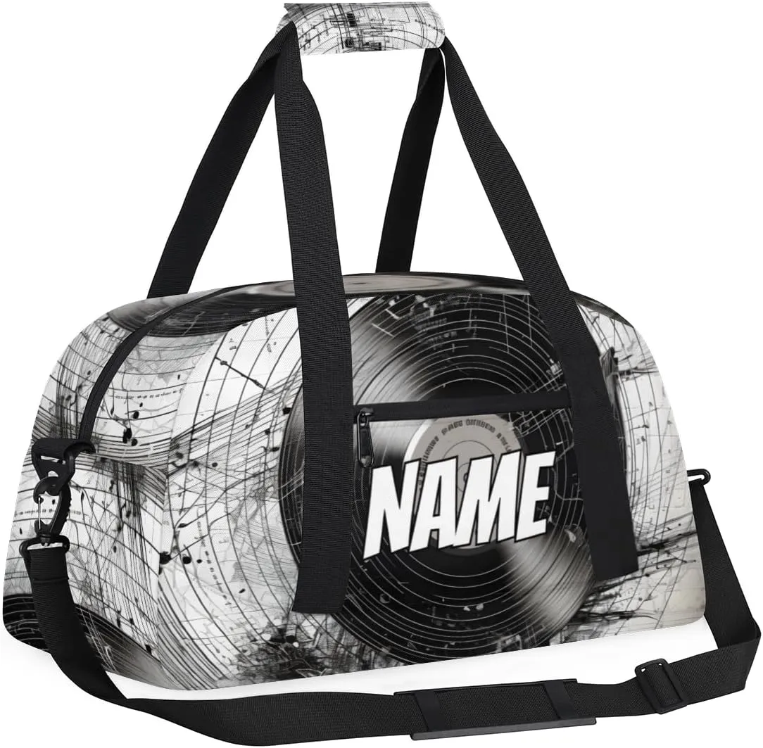 Personalized Custom Gym Bag for Women Men Carry on Disc Record Travel Duffel Tote Black Grey Overnight Workout Weekender Bag