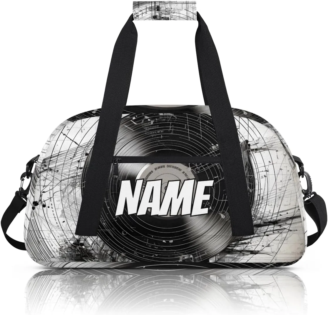 Personalized Custom Gym Bag for Women Men Carry on Disc Record Travel Duffel Tote Black Grey Overnight Workout Weekender Bag