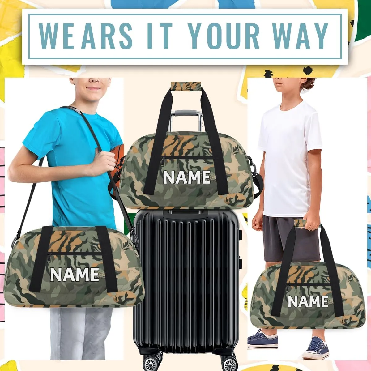 Personalized Custom Gym Bag for Women Men Carry on Tiger Camouflage Travel Duffel Tote Green Jungle Overnight Workout Weekender Bag