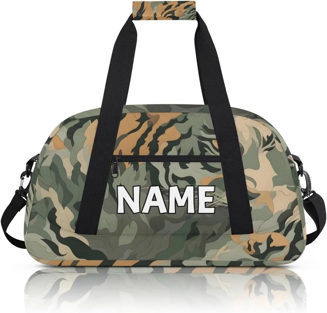 Personalized Custom Gym Bag for Women Men Carry on Tiger Camouflage Travel Duffel Tote Green Jungle Overnight Workout Weekender Bag