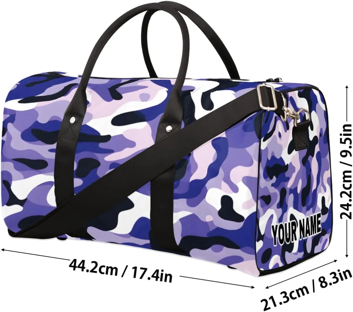 Personalized Custom Travel Duffel Bag, Sports Gym Bag Duffle Bags, Foldable Dance Bag Weekender Overnight Bag Carry On Tote Bag Luggage Handbag for Men Women, Purple Black Camouflage