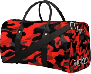 Personalized Custom Travel Duffel Bag, Sports Gym Bag Duffle Bags, Foldable Dance Bag Weekender Overnight Bag Carry On Tote Bag Luggage Handbag for Men Women, Red Black Camouflage