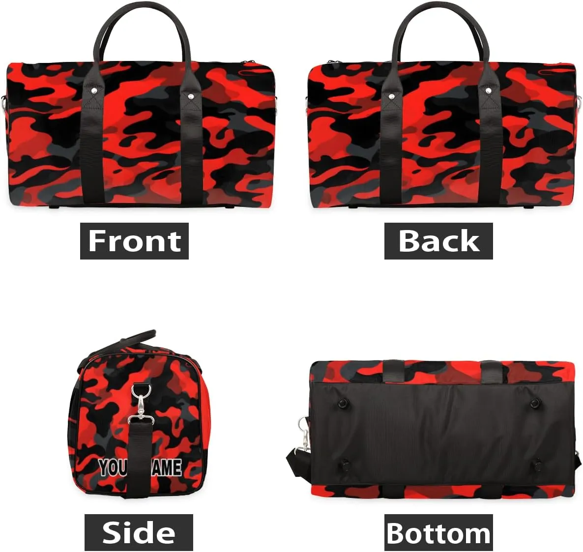 Personalized Custom Travel Duffel Bag, Sports Gym Bag Duffle Bags, Foldable Dance Bag Weekender Overnight Bag Carry On Tote Bag Luggage Handbag for Men Women, Red Black Camouflage