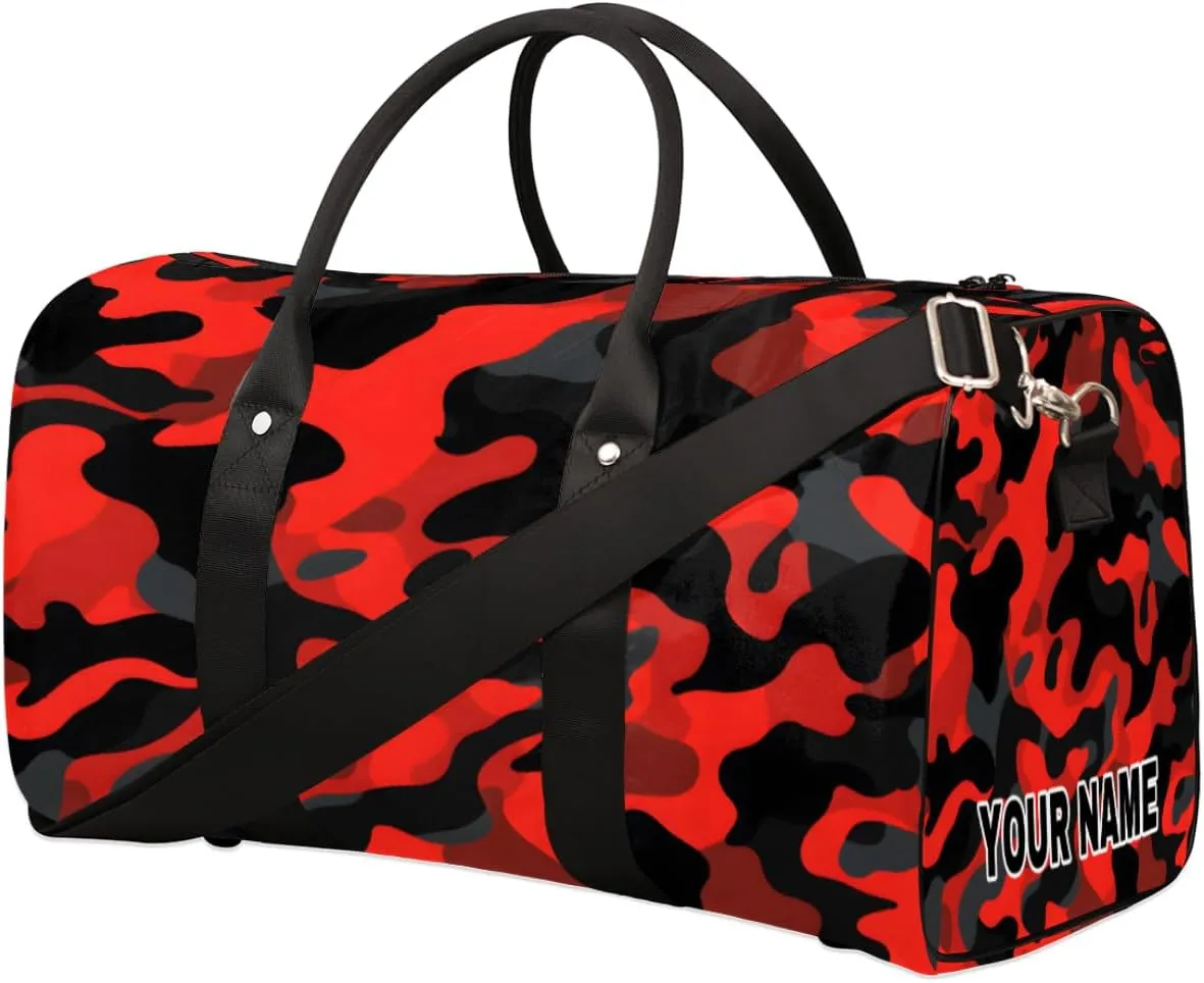 Personalized Custom Travel Duffel Bag, Sports Gym Bag Duffle Bags, Foldable Dance Bag Weekender Overnight Bag Carry On Tote Bag Luggage Handbag for Men Women, Red Black Camouflage