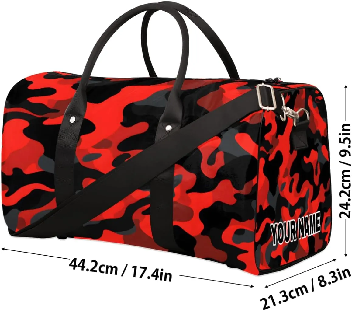 Personalized Custom Travel Duffel Bag, Sports Gym Bag Duffle Bags, Foldable Dance Bag Weekender Overnight Bag Carry On Tote Bag Luggage Handbag for Men Women, Red Black Camouflage