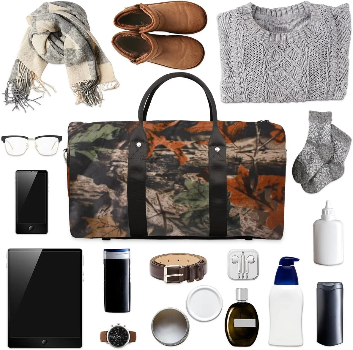 Personalized Custom Travel Duffel Bag, Sports Gym Bag Duffle Bags, Foldable Dance Bag Weekender Overnight Bag Carry On Tote Bag Luggage Handbag for Women Men, Forest Tree Camouflage Camo