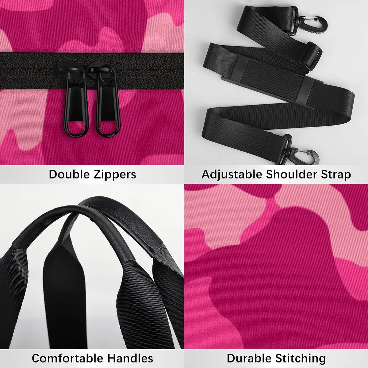 Personalized Dance Bag Gym Bag for Girls Boys, Personalized Custom Sports Gym Bag, Cylindrical Kids Travel Duffel Bags Weekender Overnight Bag for Teen Kids, Pink Camo Camouflage Pattern