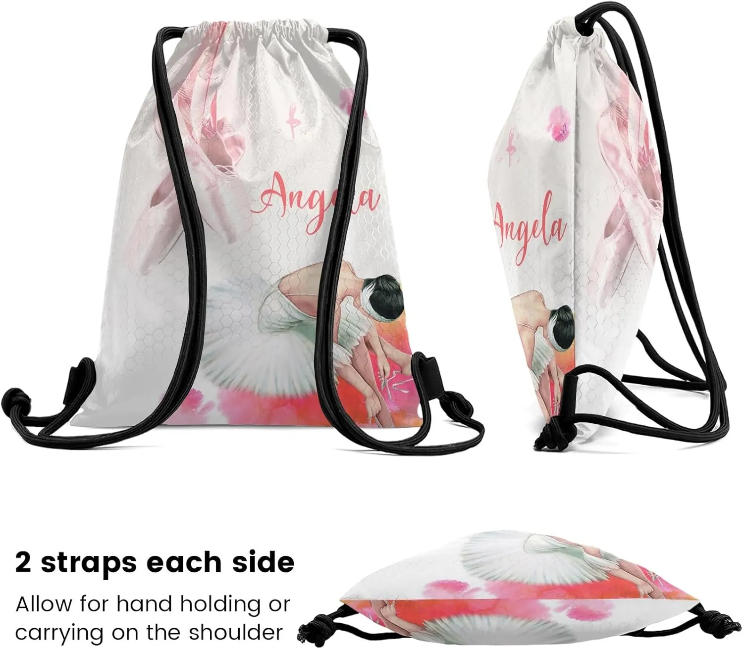 Personalized Name Drawstring Backpack Ballet Dancer Shoes Casual Waterproof Bag for Competition Swimming Gift