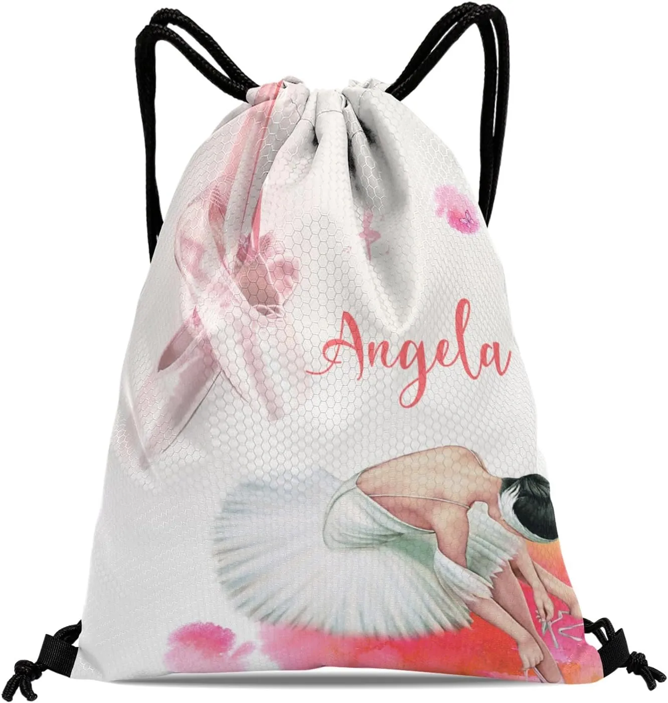 Personalized Name Drawstring Backpack Ballet Dancer Shoes Casual Waterproof Bag for Competition Swimming Gift