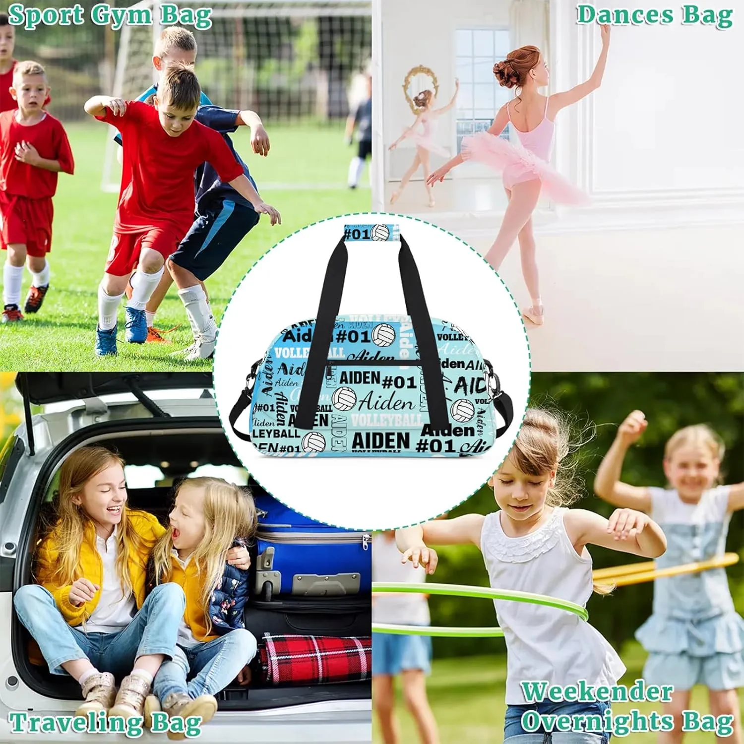 Personalized Name Volleyball Duffle Bags Custom Number Sport Ball Sports Gym Bag Weekender Overnight Training Bag, Gradient Blue
