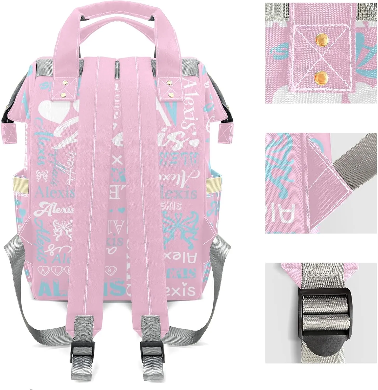 Personalized Pink Blue Tote Bag Backpacks Custom with Text Mommy Bag Gift for Mom Dad