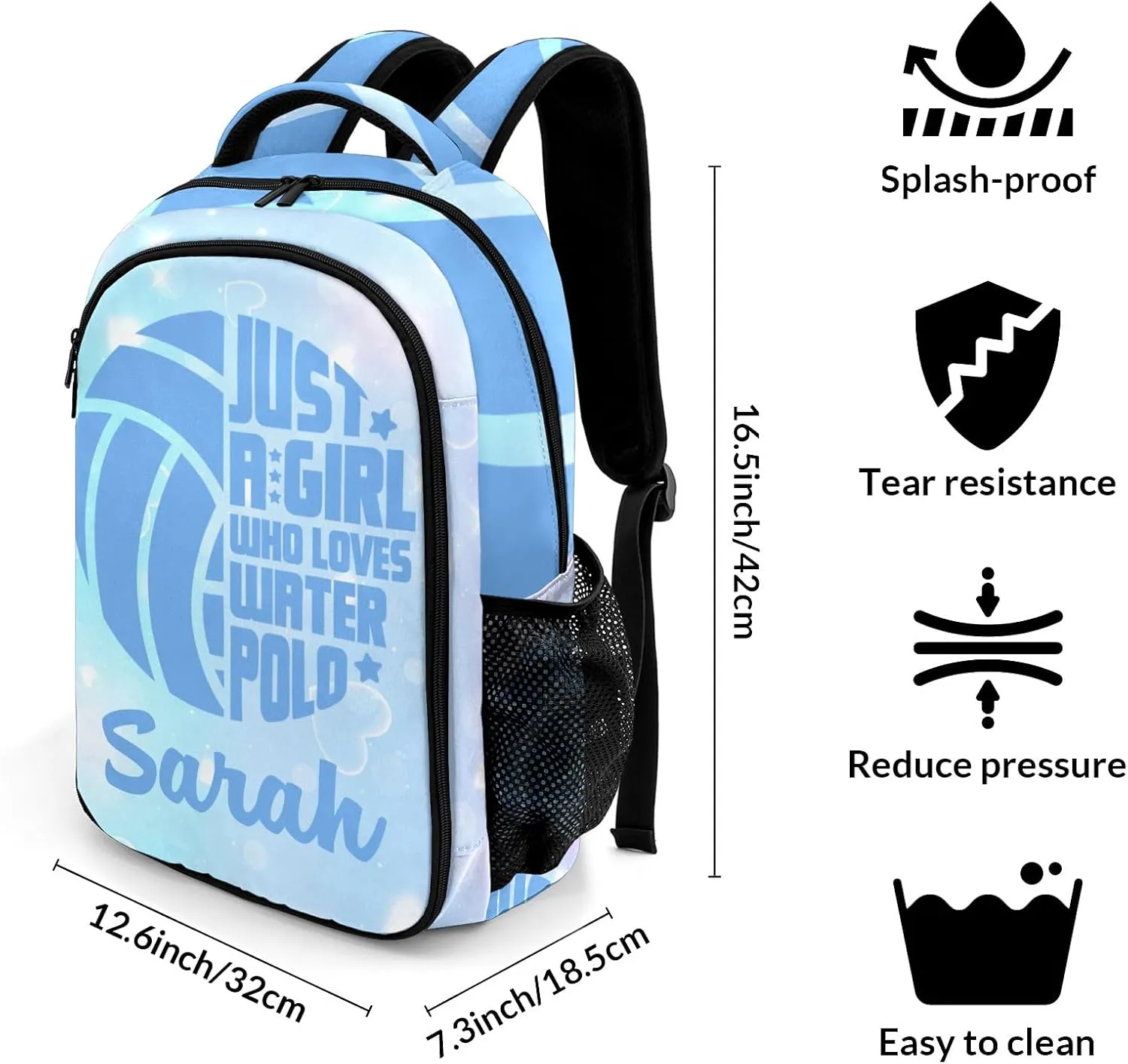 Personalized Water Polo Sport Backpack Casual Bag Daypack Schoolbag Laptop Bag for Student Family Party Gift Blue