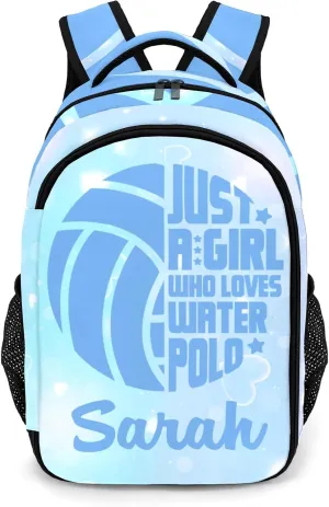Personalized Water Polo Sport Backpack Casual Bag Daypack Schoolbag Laptop Bag for Student Family Party Gift Blue