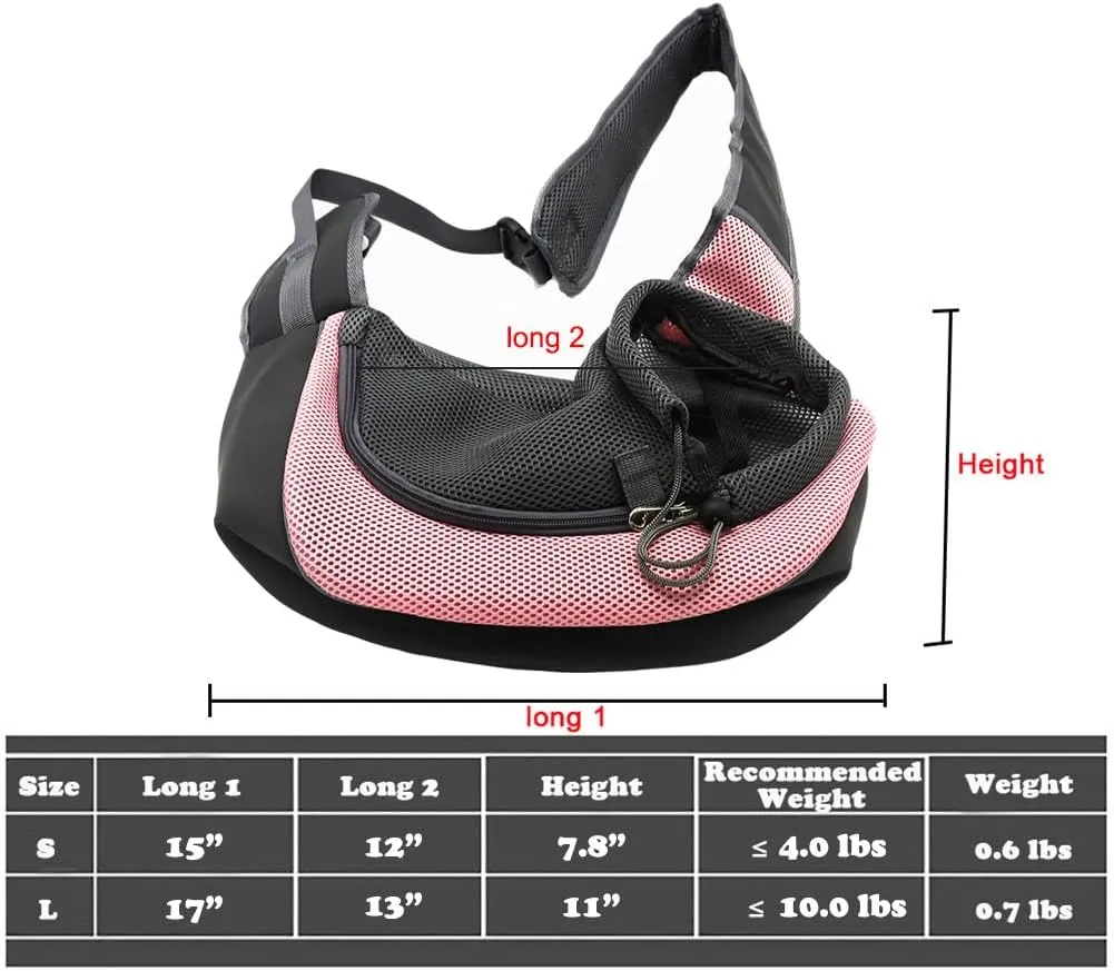 Pet Dog Sling Carrier, Breathable Mesh Portable Travel Safe Pet Sling Shoulder Bag Carrier with Adjustable Non-Slip Shoulder Strap for Small Dogs Cats Puppy (Small, Pink)