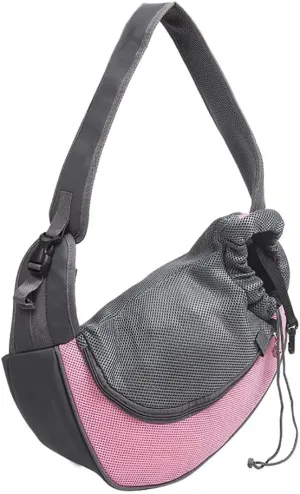 Pet Dog Sling Carrier, Breathable Mesh Portable Travel Safe Pet Sling Shoulder Bag Carrier with Adjustable Non-Slip Shoulder Strap for Small Dogs Cats Puppy (Small, Pink)