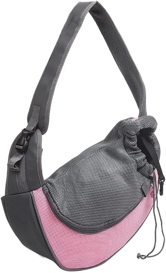 Pet Dog Sling Carrier, Breathable Mesh Portable Travel Safe Pet Sling Shoulder Bag Carrier with Adjustable Non-Slip Shoulder Strap for Small Dogs Cats Puppy (Small, Pink)