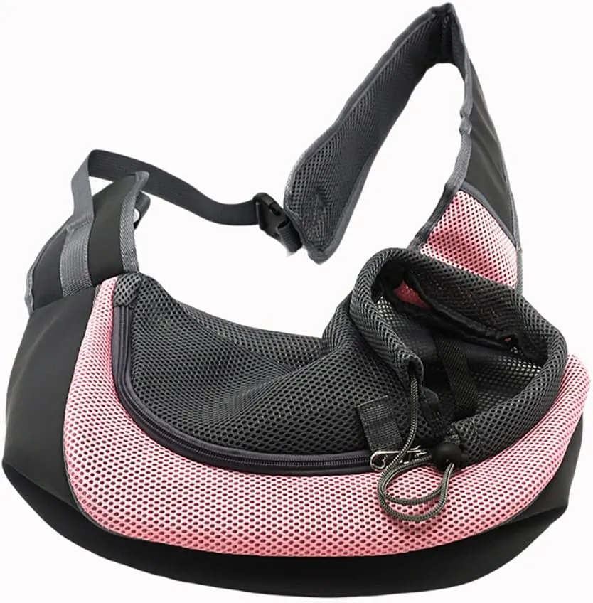 Pet Dog Sling Carrier, Breathable Mesh Portable Travel Safe Pet Sling Shoulder Bag Carrier with Adjustable Non-Slip Shoulder Strap for Small Dogs Cats Puppy (Small, Pink)
