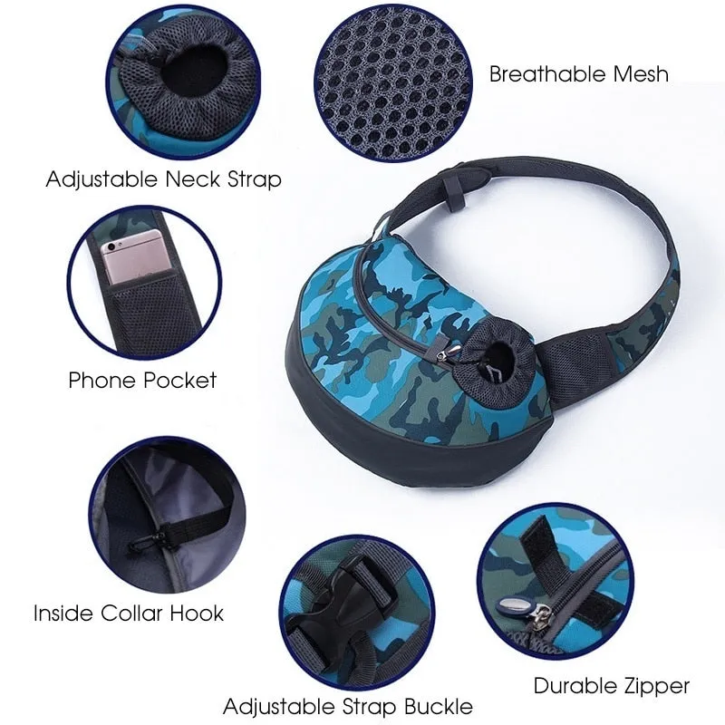 Pet Dogs Carrier Bag Outdoor Travel Walking Dog Shoulder Bag Breathable Mesh Oxford Puppy Sling Handbag Tote Pouch